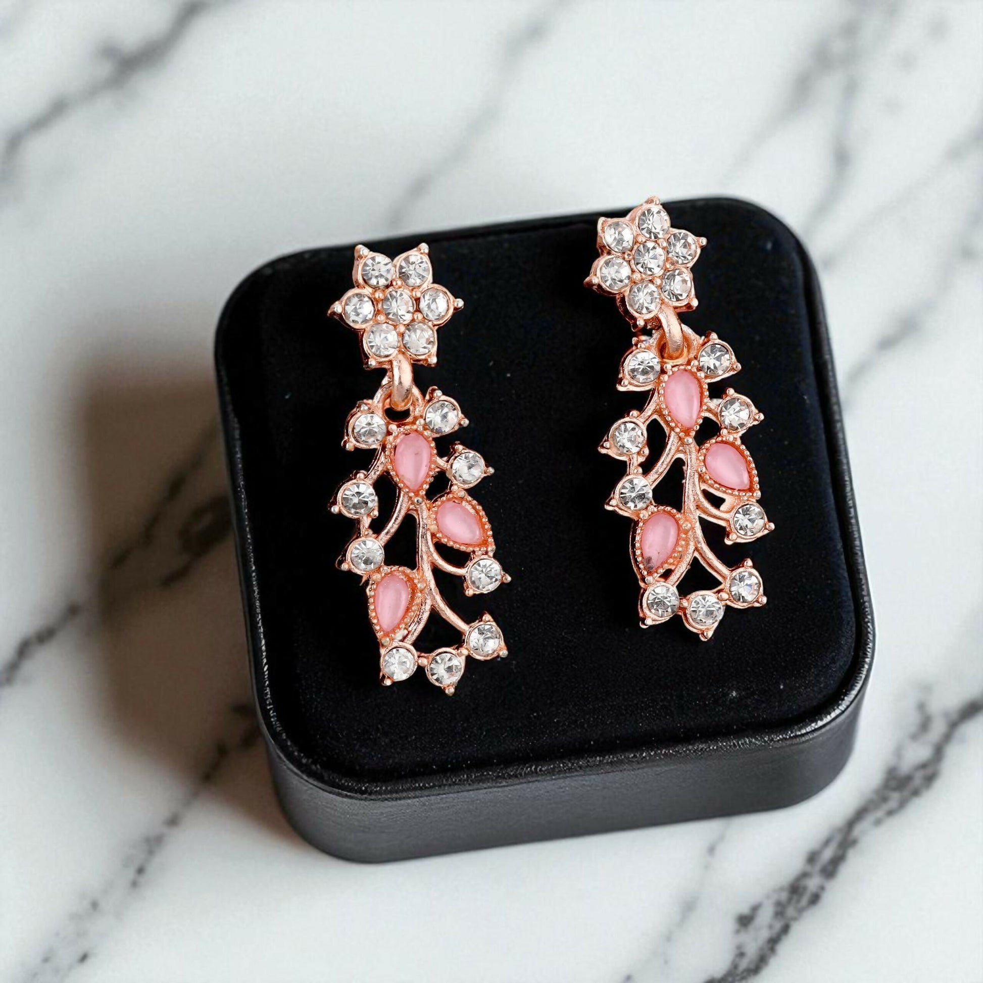 Rose Gold & Pink Enamel Floral Jewellery Set