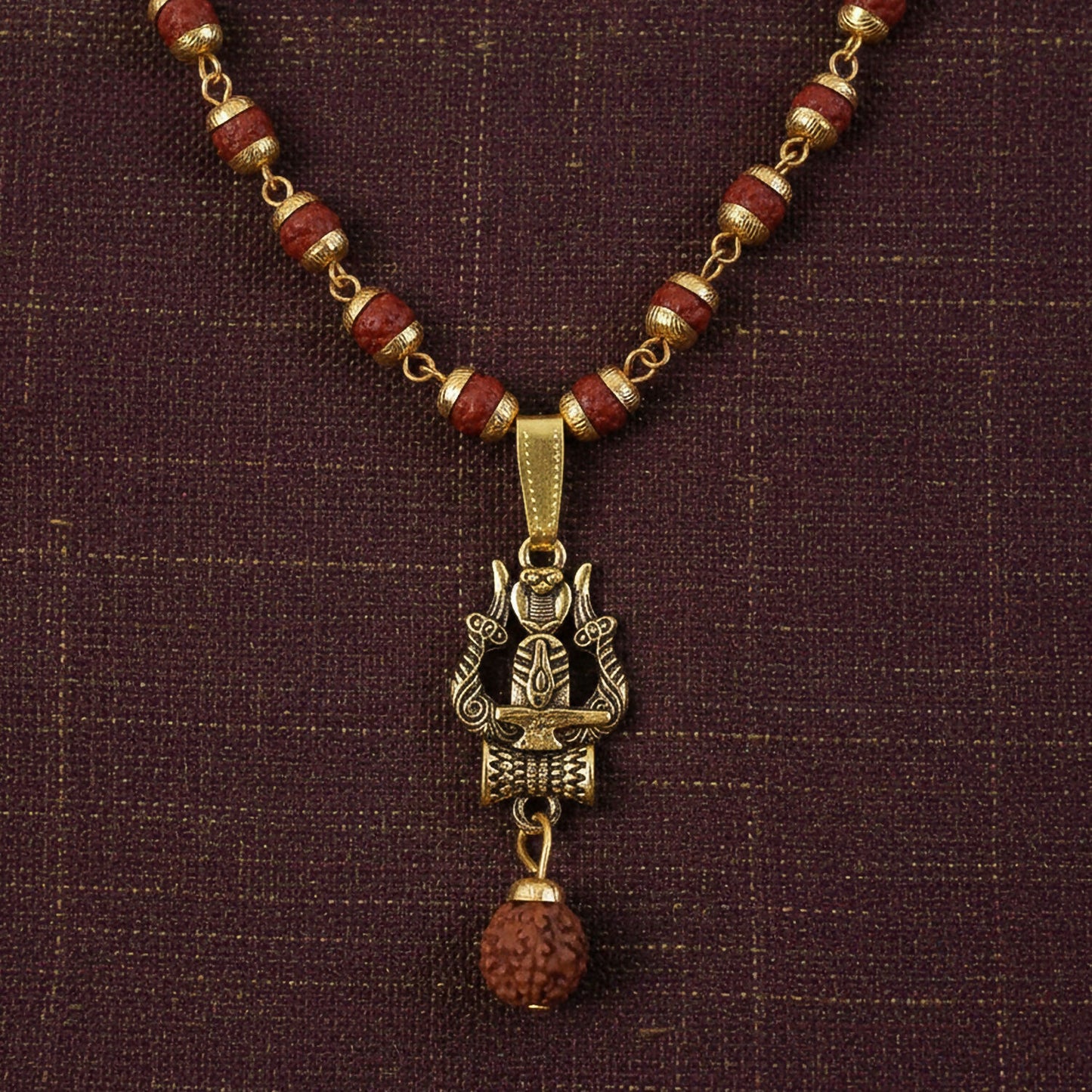 Trishul Shivling Gold Pendant & Rudraksha Mala