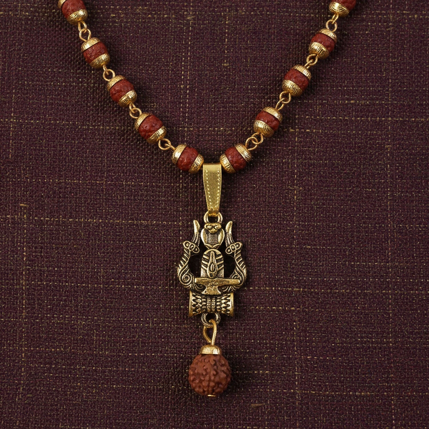 Trishul Shivling Gold Pendant & Rudraksha Mala