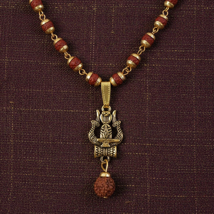 Trishul Shivling Gold Pendant & Rudraksha Mala