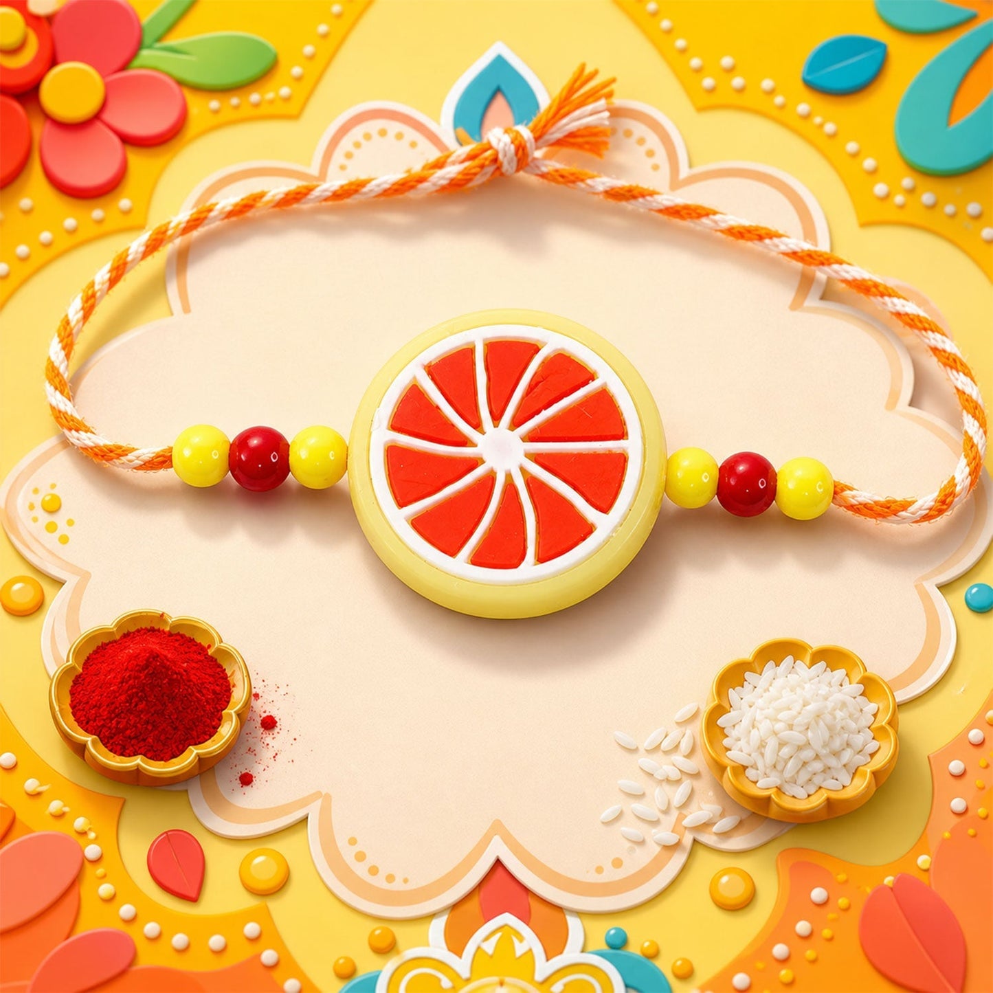Fruit Slice Rakhi for Brother Beaded Charm Design (5pcs)