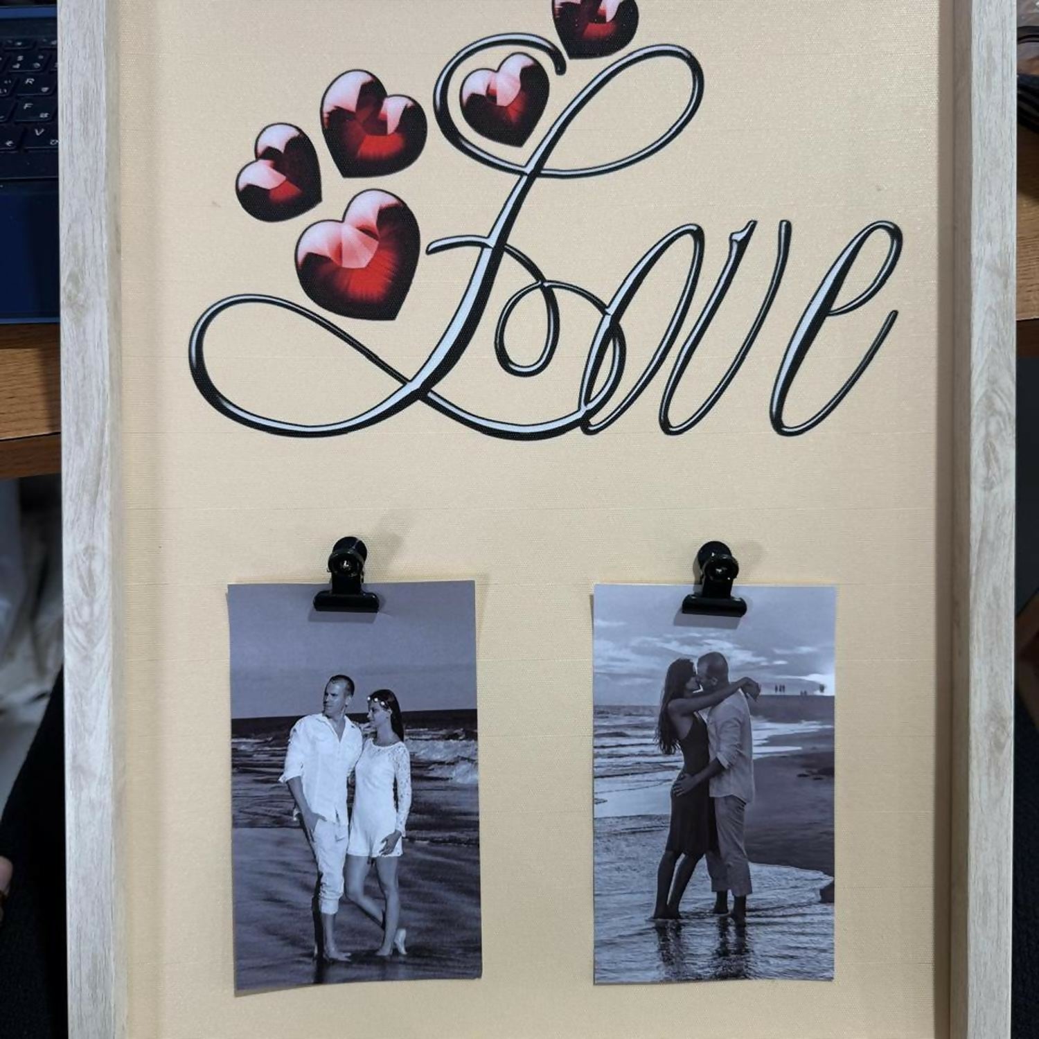 Luxury Wooden Love Photo Frame with Clips for 2 Photos – Wall Hanging Decorative Picture Frame with Love & Heart Design for Bedroom, Living Room, Gift for Couples, Anniversary & Valentine’s Day