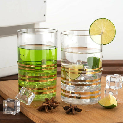 Gold Strip Design Plastic Glass (pack of 6)