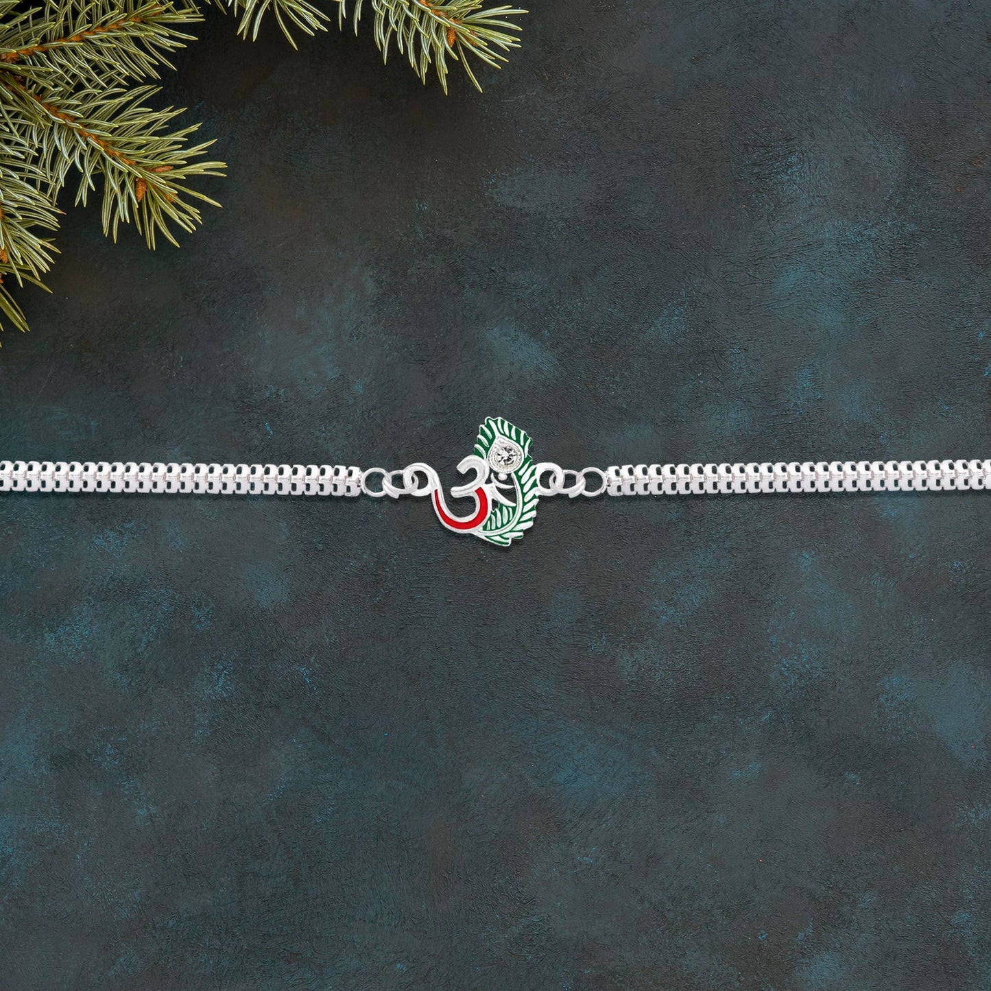 Om Charm Morpankh Silver Chain Crystal Diamond Rakhi for Brother (10pcs)