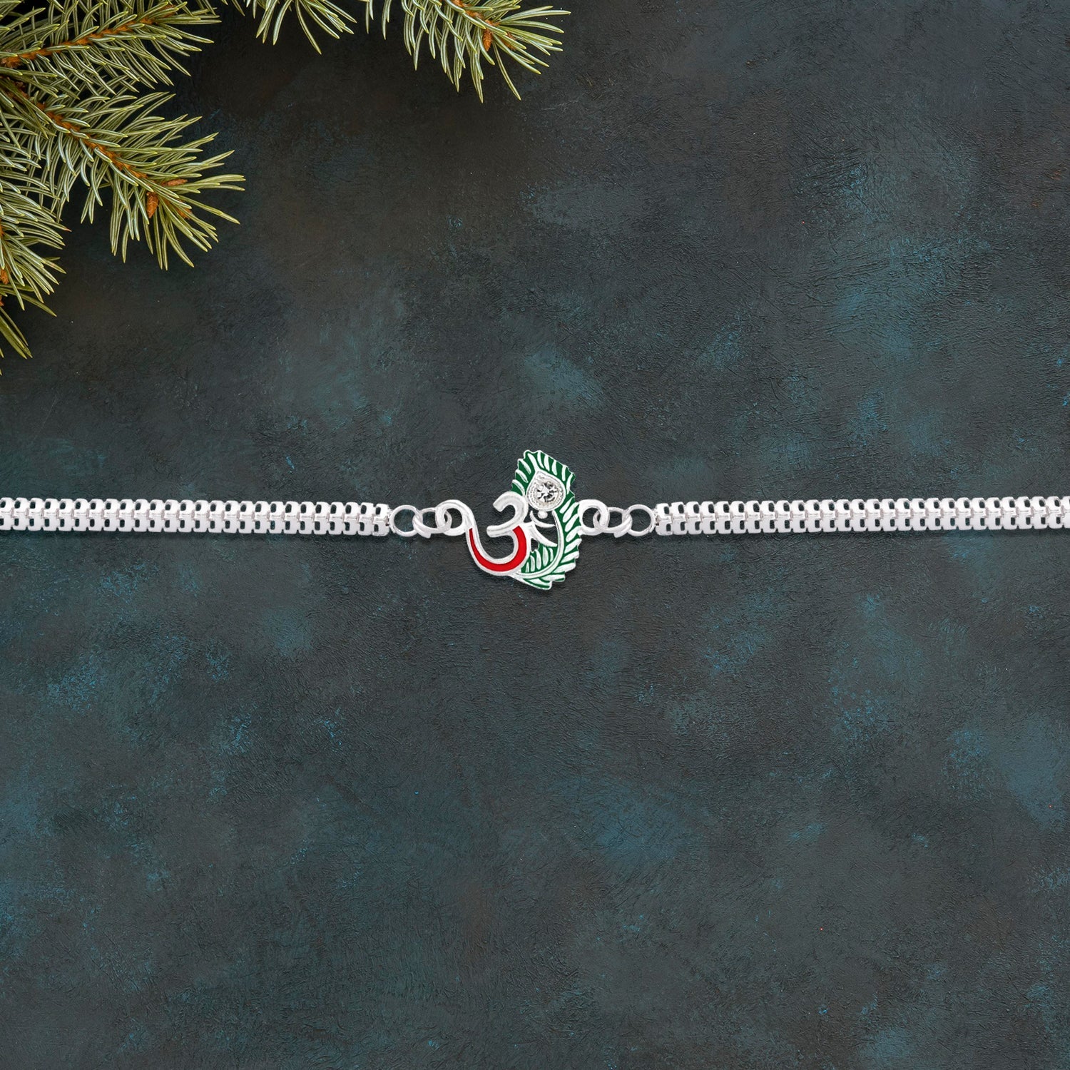 Om Charm Morpankh Silver Chain Crystal Diamond Rakhi for Brother (10pcs)