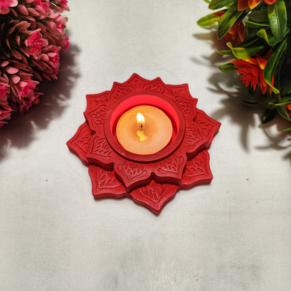 Lotus Diya red tealight candle Elegant Home Decor Handmade.