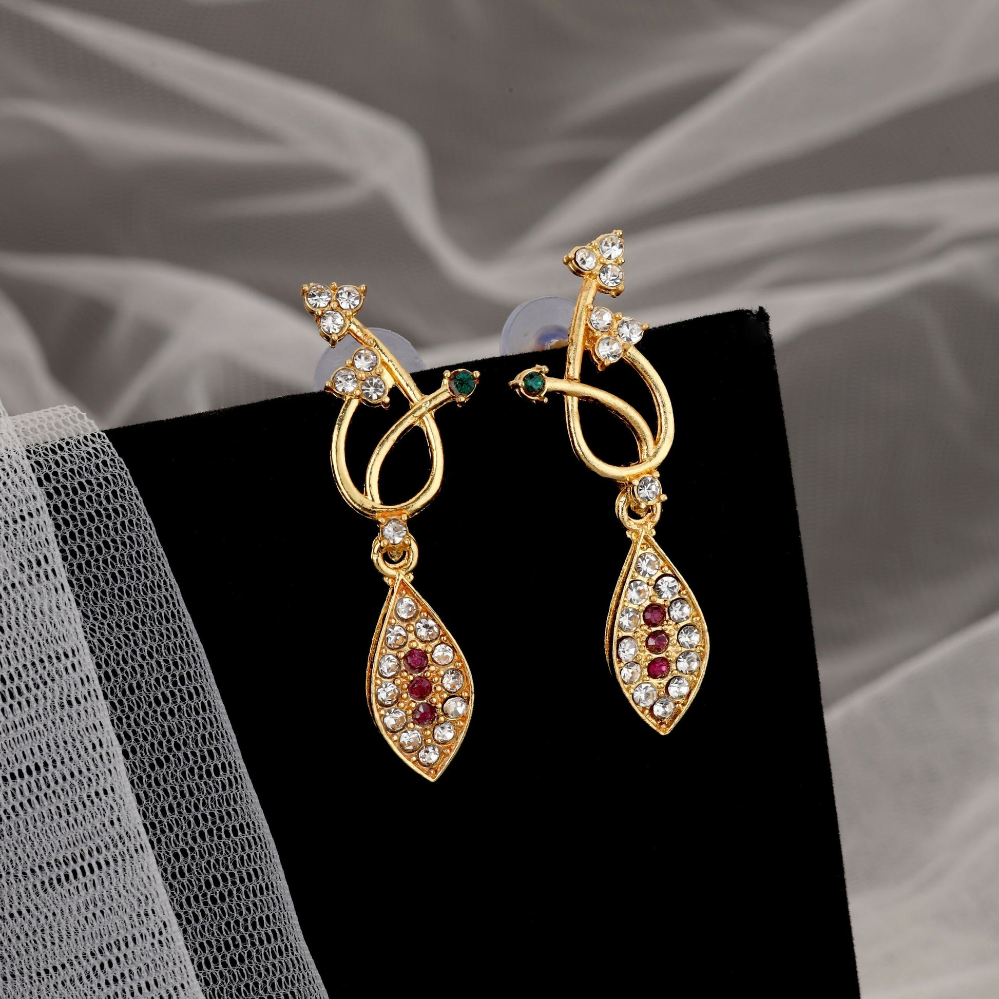 Elegant Gold-Toned Floral & Green-Pink Stone Set