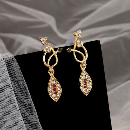 Elegant Gold-Toned Floral & Green-Pink Stone Set