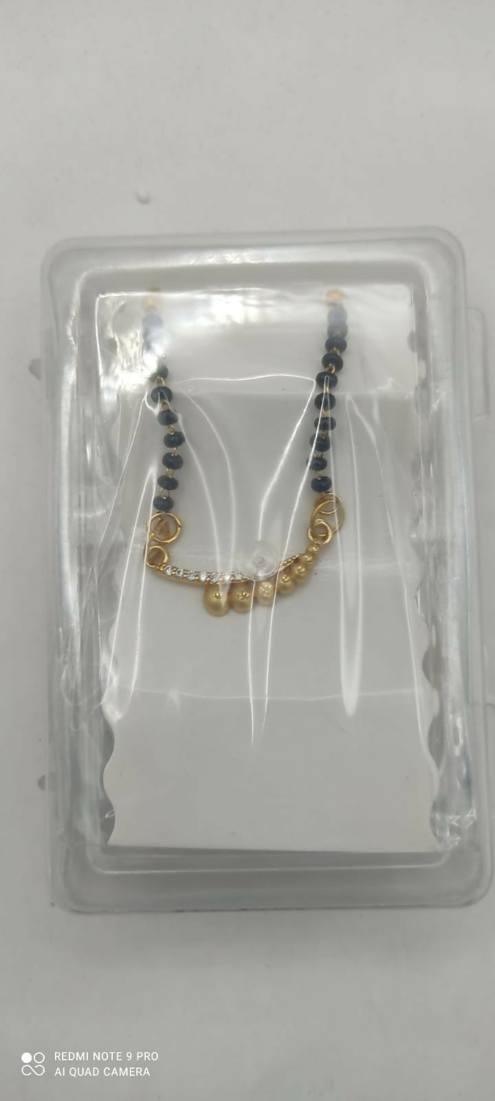 Gold-Plated AD Mangalsutra with Black Beaded Chain