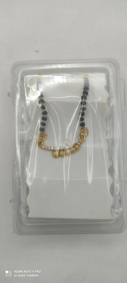 Gold-Plated AD Mangalsutra with Black Beaded Chain