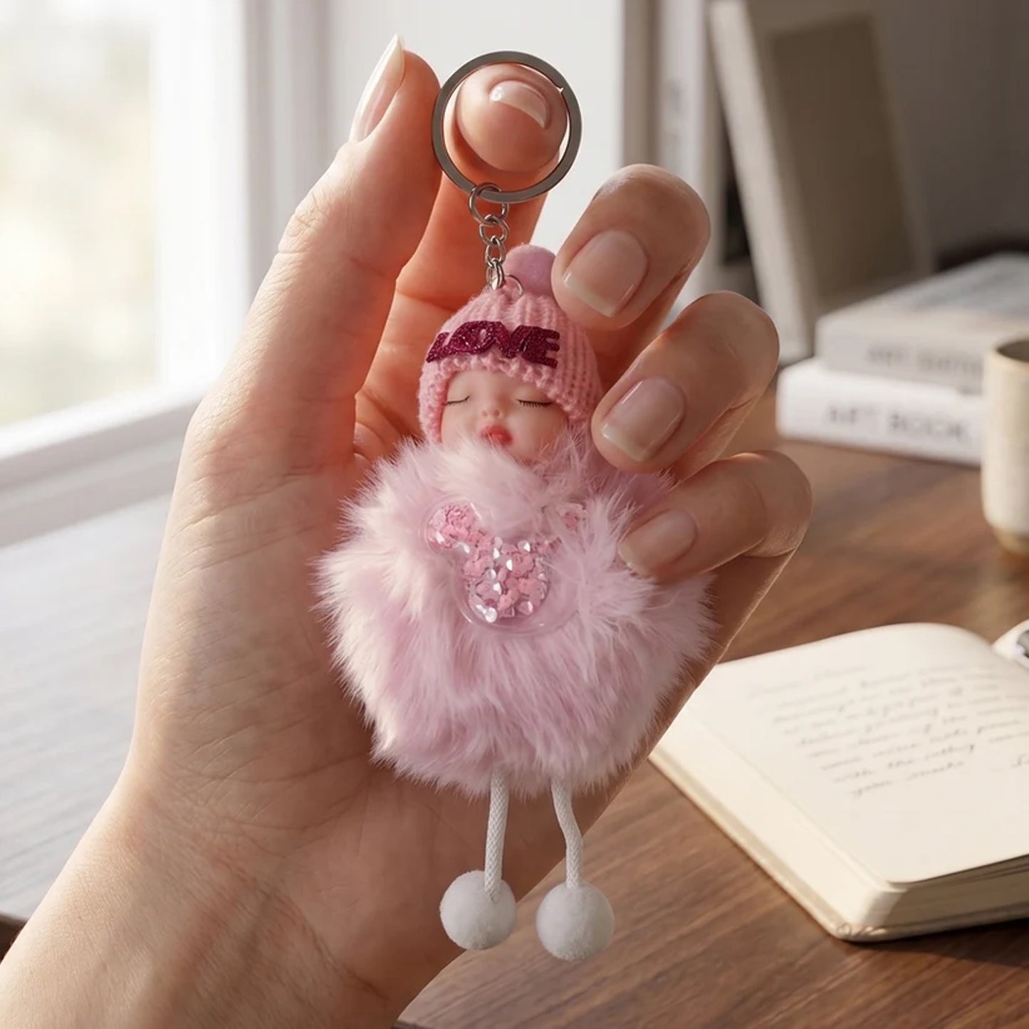 Goden Floral Pearl Beads Crystal Designer Rakhi with Cute Doll Keychain Combo (2 Pc)