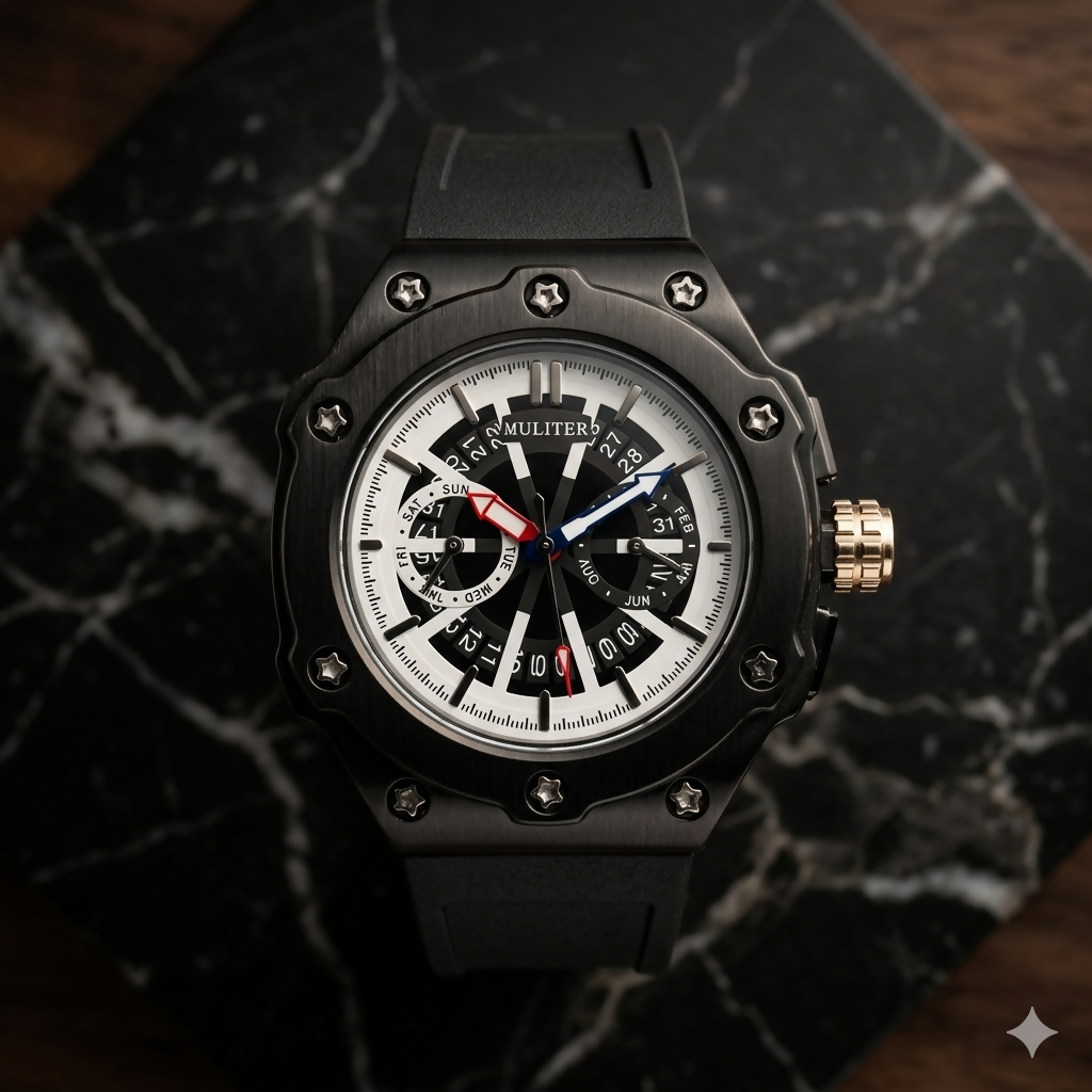 Men’s Premium Black Dial Analog Wrist Watch with Silicone Strap