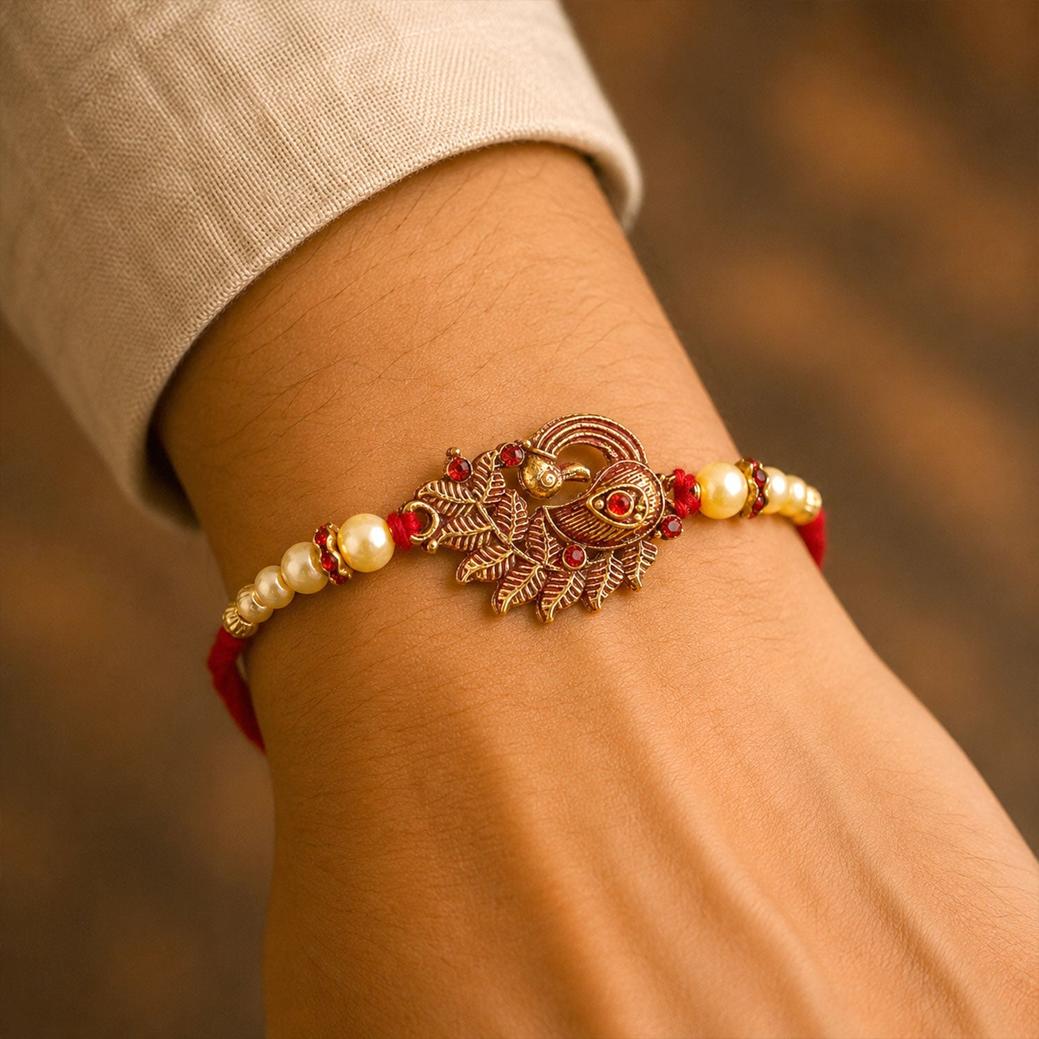 Peacock Rakhi Pearl Beads Festive Bracelet (10pcs)
