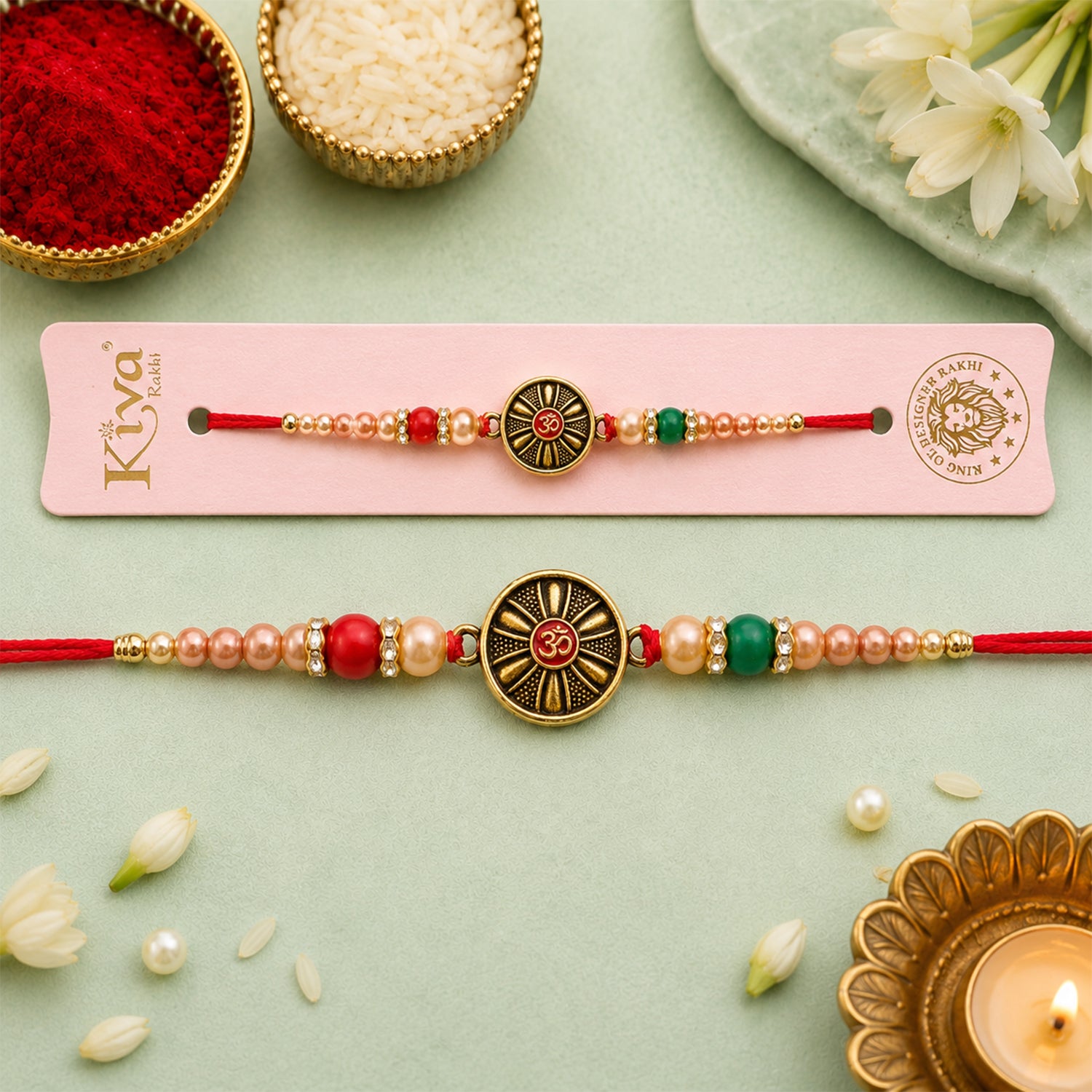 Oxidised Antique Chakra Wheel Designer Rakhi for Brother with Red Stone