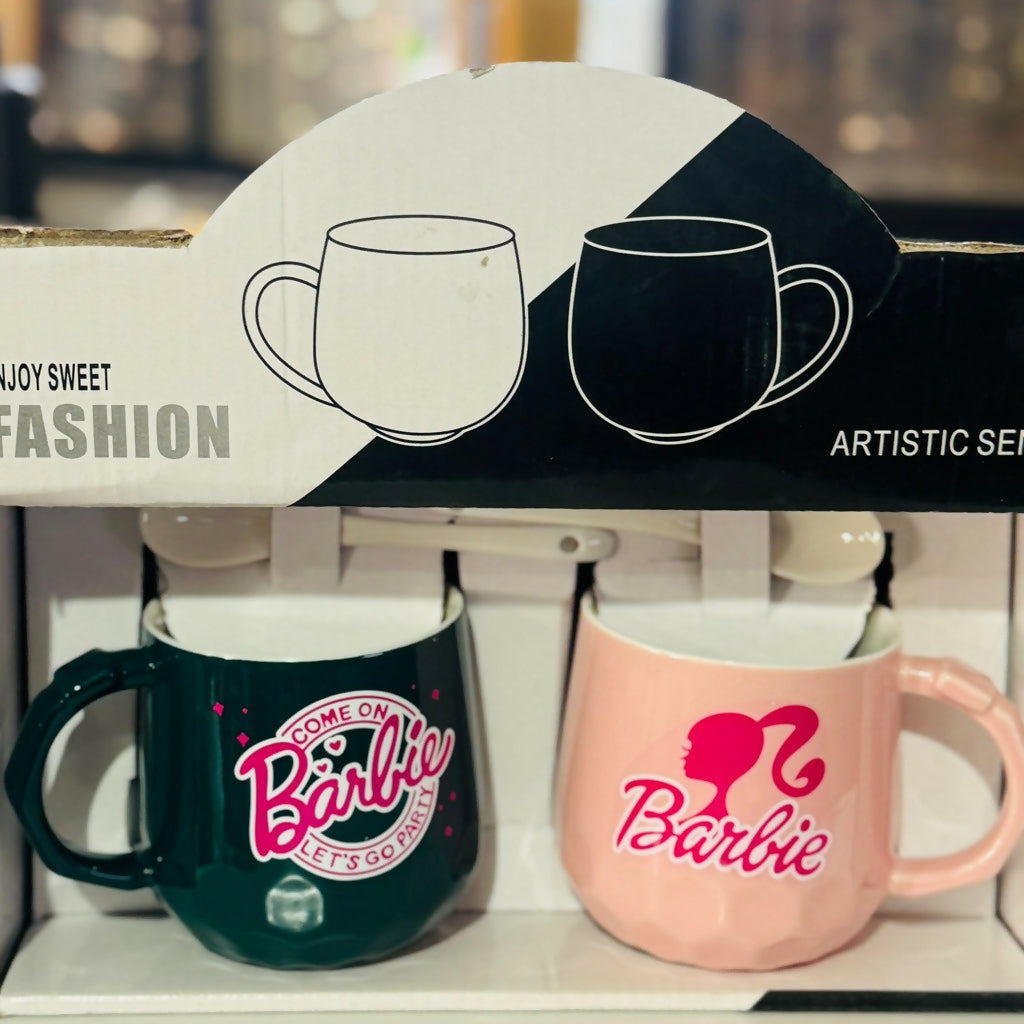 Stylish Couple Ceramic Coffee Mug Set with Spoon & Gift Box (Set of 2)