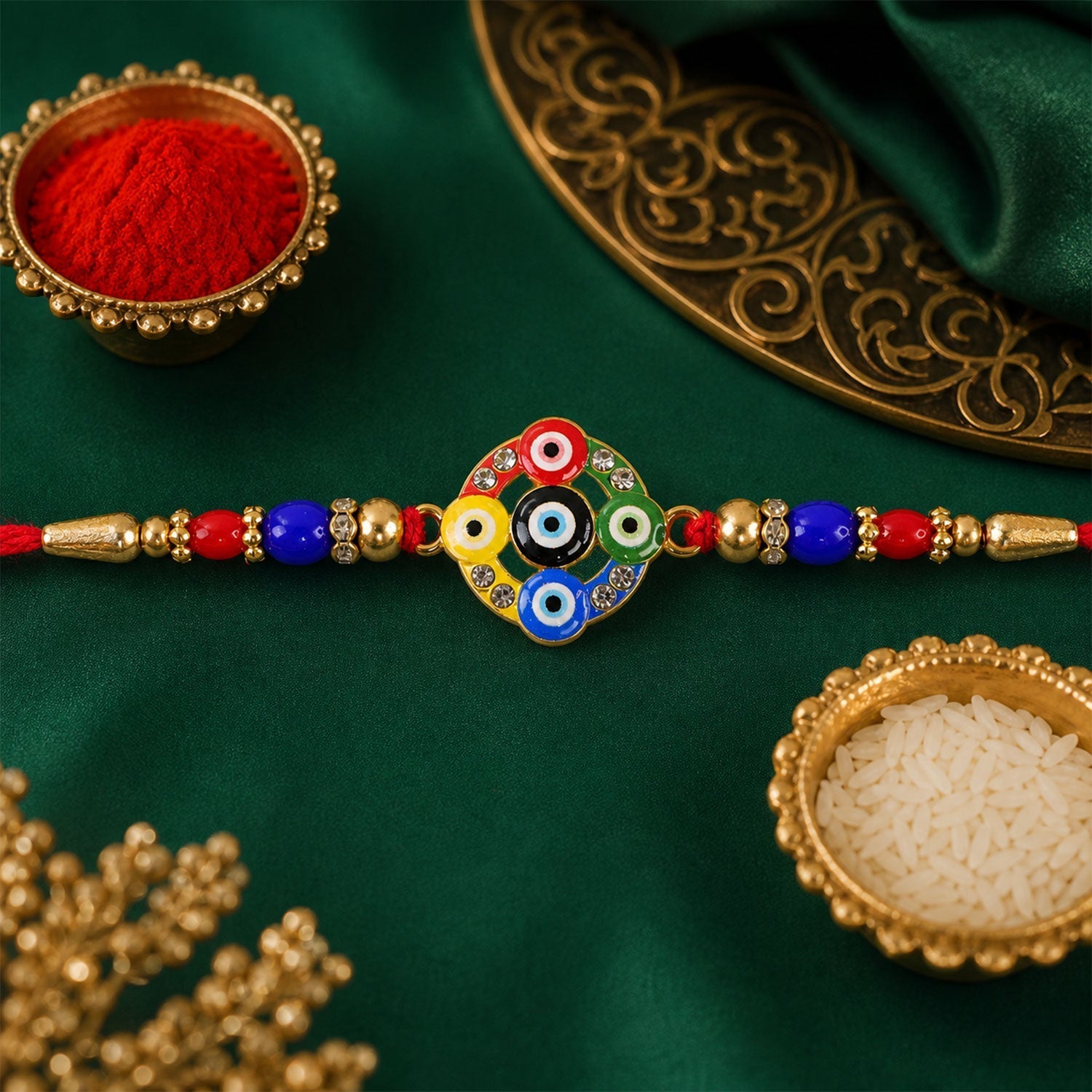 Evil Eye Rakhi for Brother Beaded Traditional Design (5pcs)