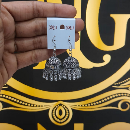 Classic Oxodised Silver Hook Jhumka Earrings