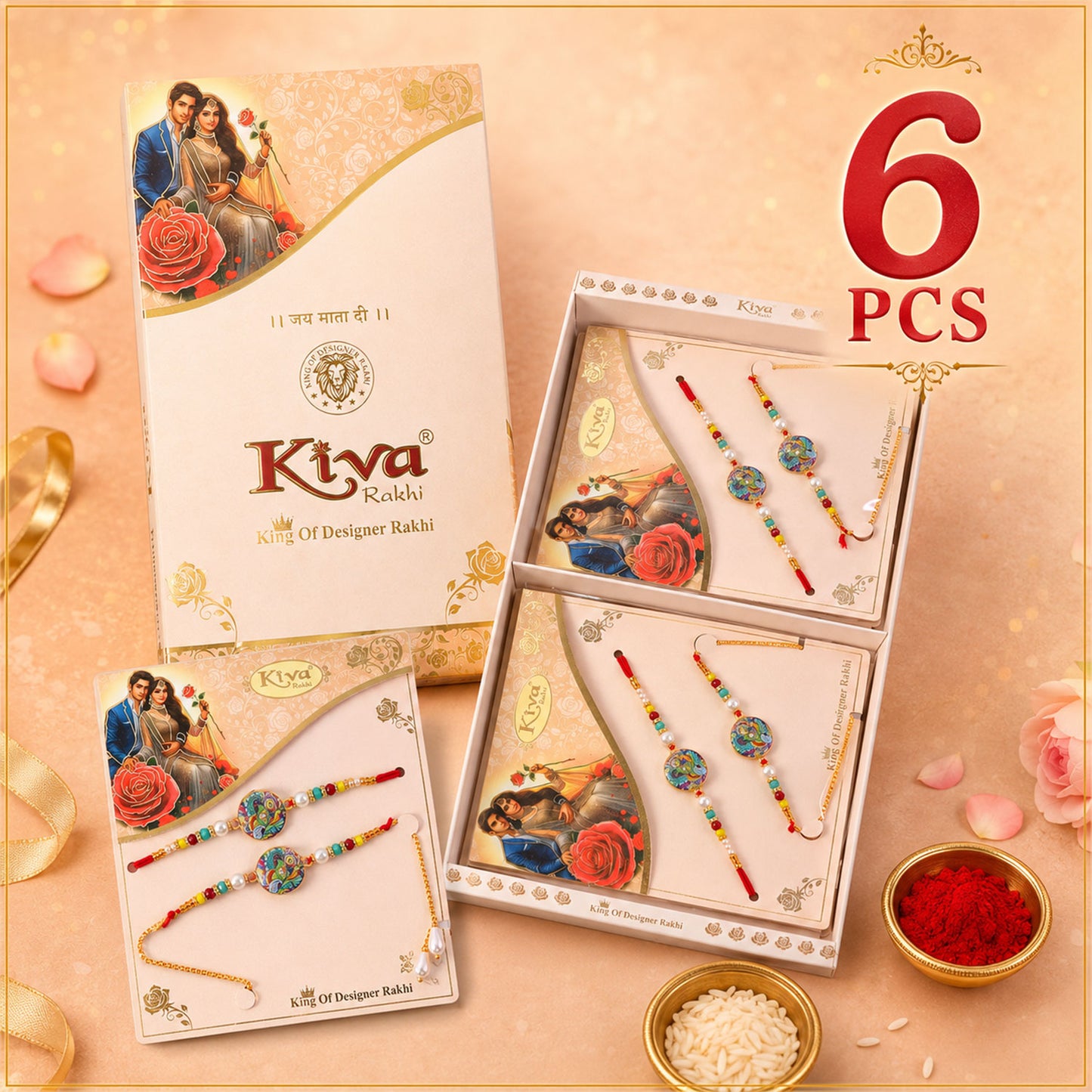 Bhaiya Bhabhi Peacock Meenakari Rakhi & Pearl Drop Lumba
