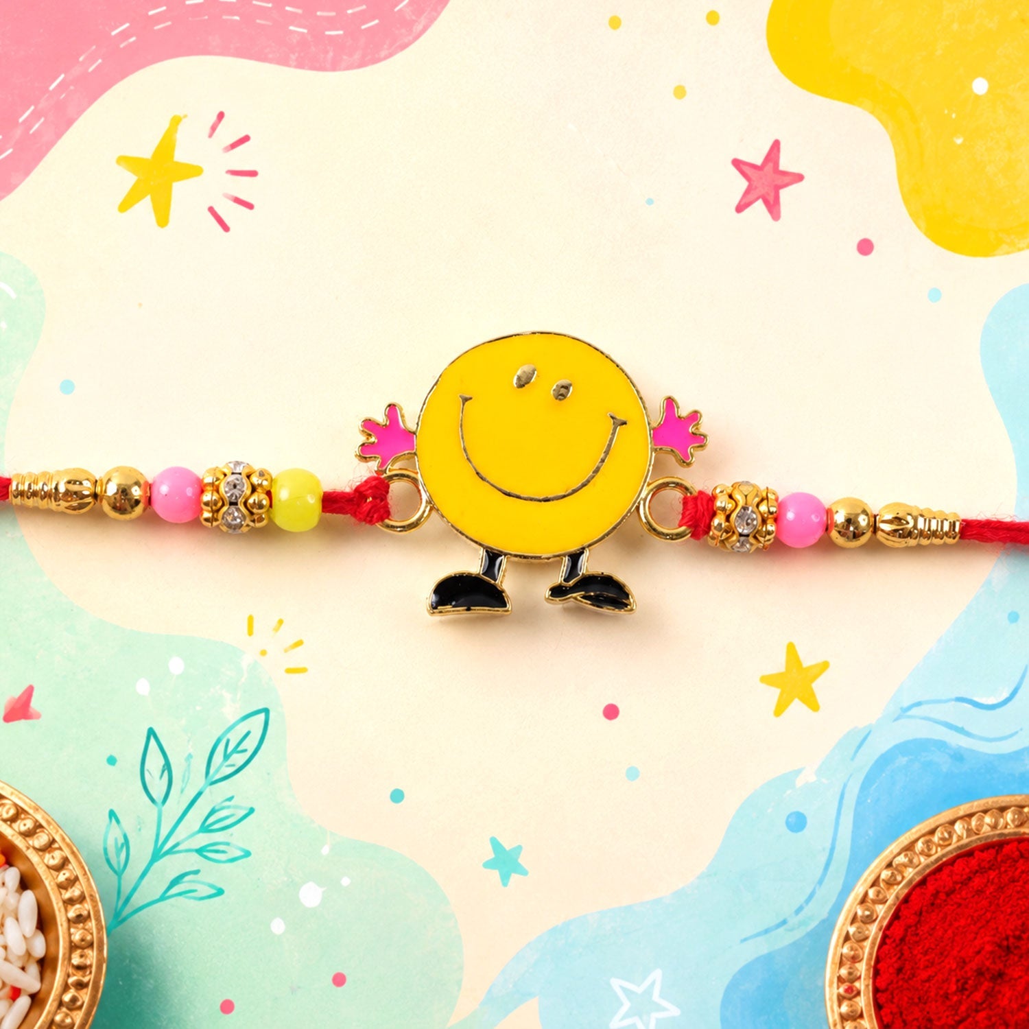Smiley Kids Rakhi Colourful Beads & Playful Design for Raksha Bandhan (10pcs)