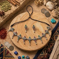 Traditional Oxidised Choker Necklace Set with Stone Accents & Matching Earrings Pair