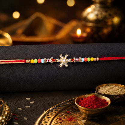 Snowflake AD Stone Designer Rakhi for Brother, Multicolour Beads Gift