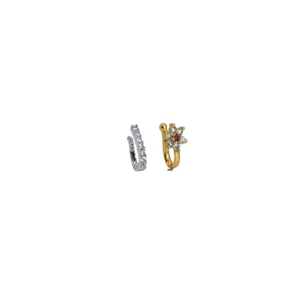 CZ Hoop & Floral Gold Plated Nose Clip Stud Set Combo Pack of 2