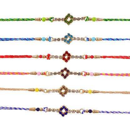 Open Diamond Frame Rakhi with AD Stonework for Brother (Pack of 6)