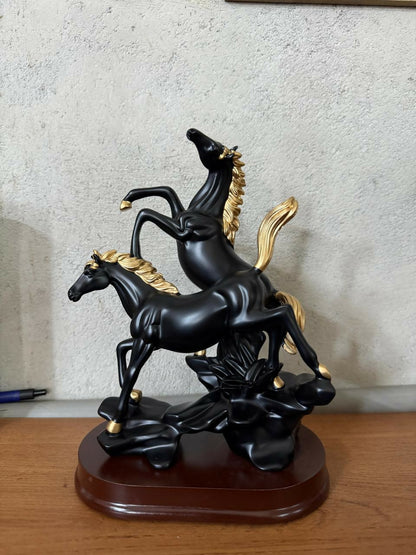 Running Horse Showpiece with Gold Accents for Home, Office & Living Room Decor