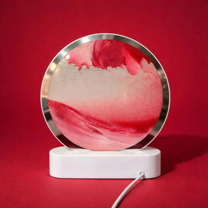 Red Moving Sand Art LED Lamp Round Decorative Desk Night Light
