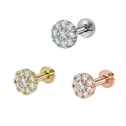 Close-up of gold and rose gold Cluster Flower nosepin studs combo pack