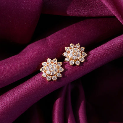 Elegant Floral CZ Stud Earrings with Gold Tone Finish for Daily & Party Wear Women