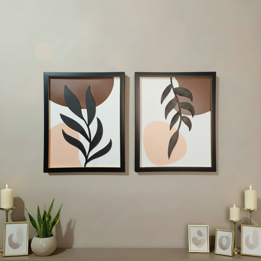Modern Abstract Leaf Wall Art Frames | Minimalist Botanical Wall Decor Set of 2