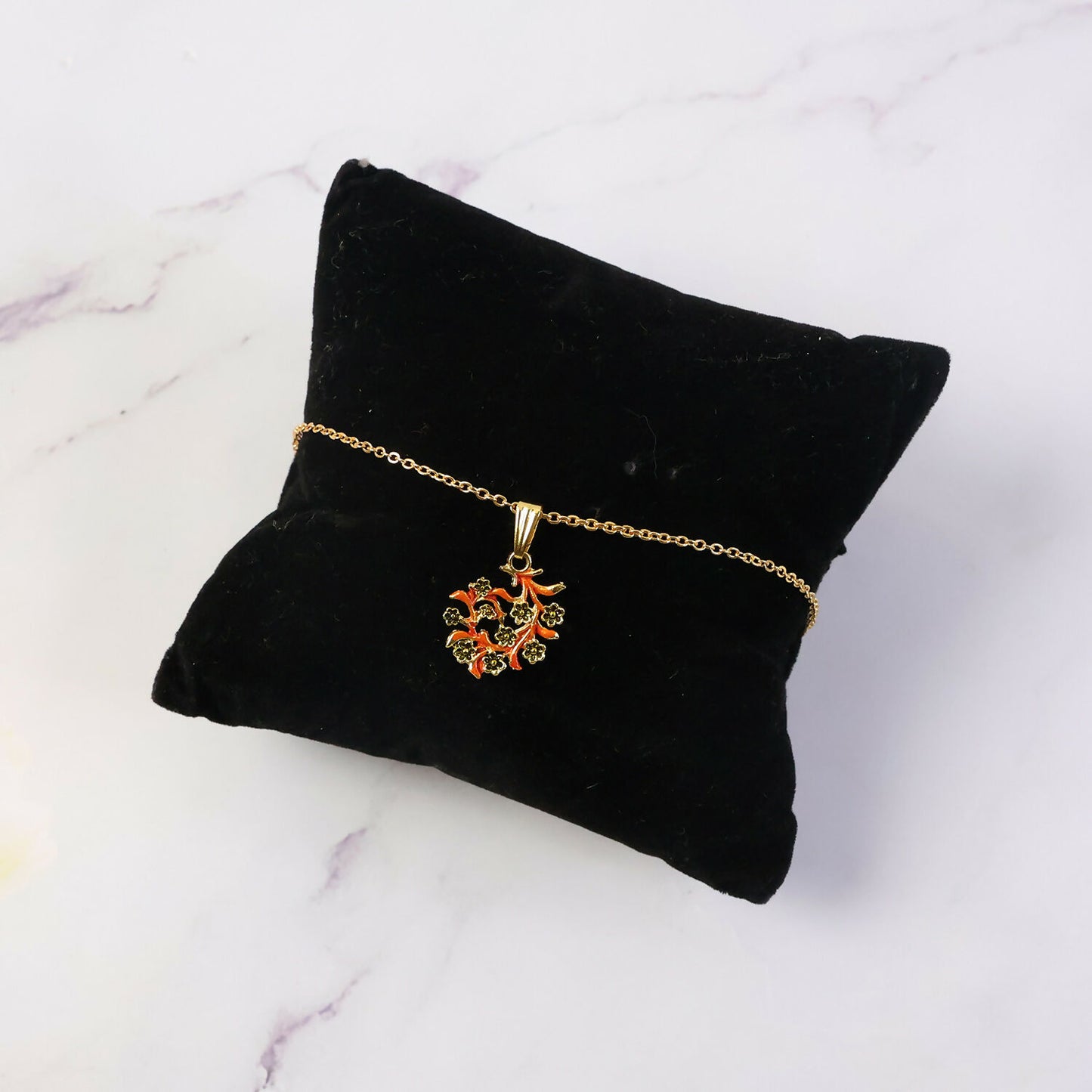 Traditional Floral Vine Design Pendant Necklace with Chain for Women