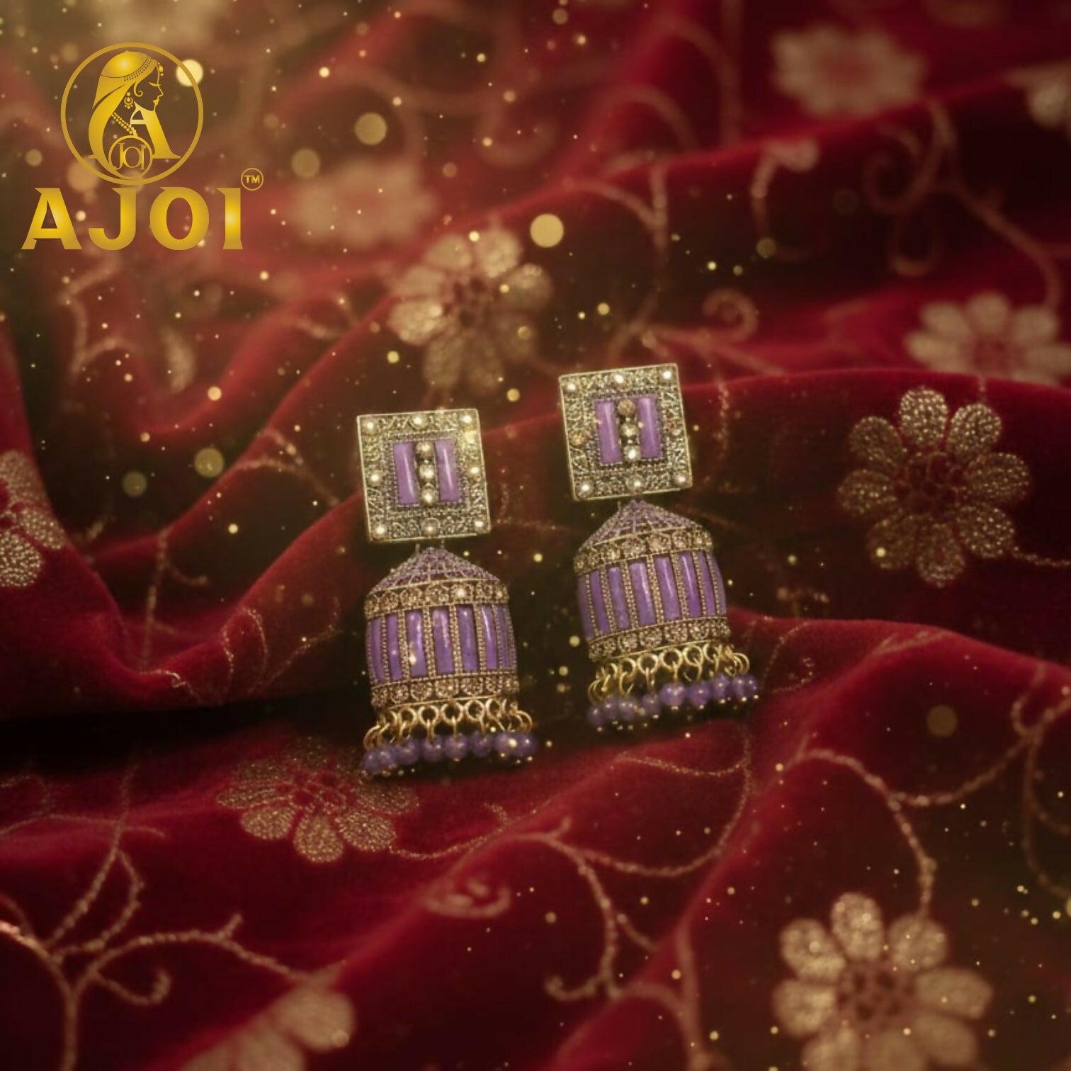 Royal Lavender Purple Designer Earrings with Elegant Drop and Beaded Accents