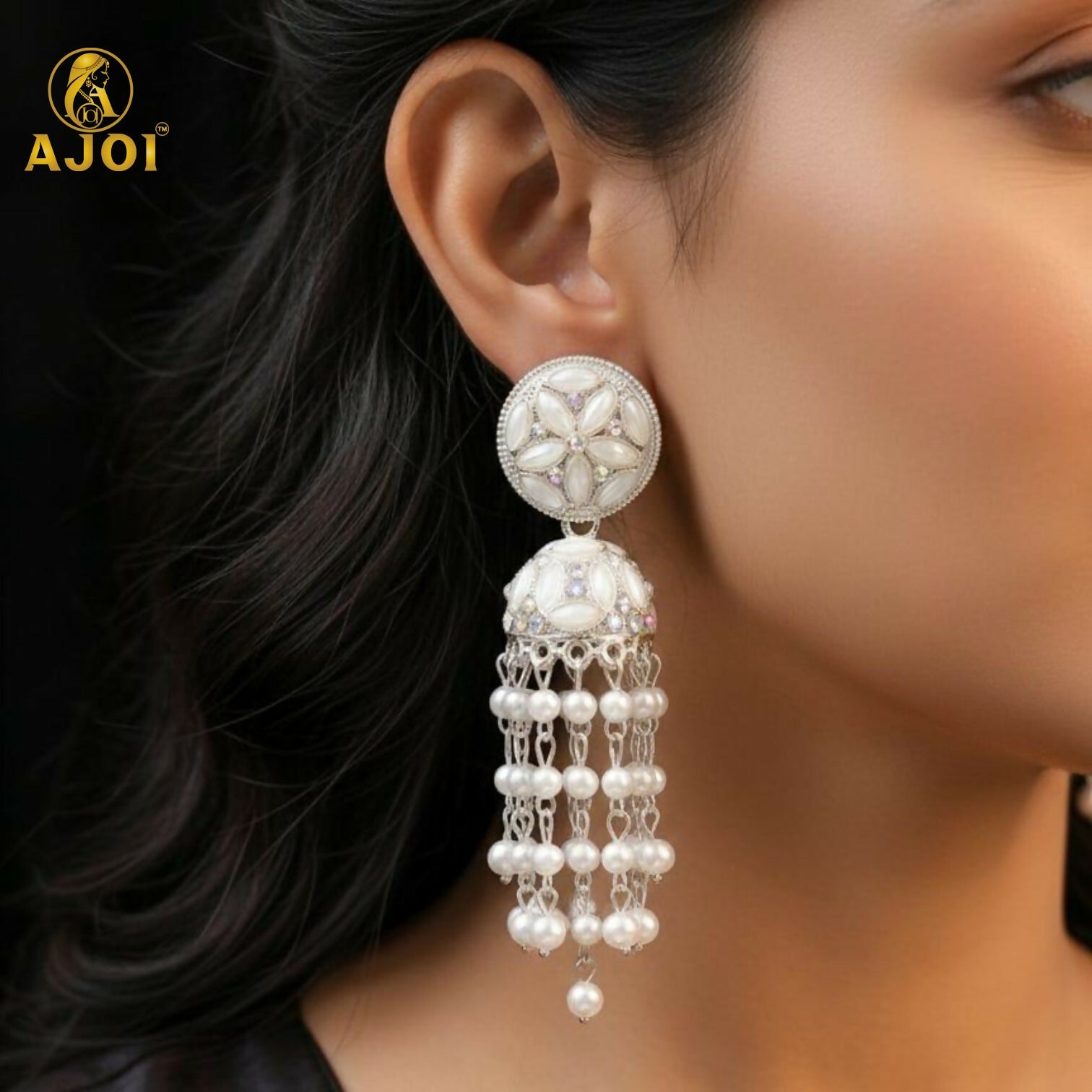 Luxury Handcrafted Pearl Chandelier Jhumka Earrings with Floral Studs & Cascading Pearl Drops