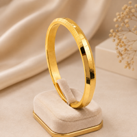 Men's Classic Golden-Plated Plain Beveled Edge Kada | Sleek Solid Slip-On Wrist Bangle