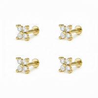 Gold plated Flower Floral AD Stud Earrings Combo Pack of 2 Pair