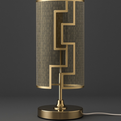 Premium Geometric LED Table Lamp for Home Décor | Modern Gold Metal Body with Designer Cut-Pattern Shade | Warm Ambient Light for Bedroom, Living Room & Office | Stylish Decorative Bedside Night Lamp for Gifting & Decoration