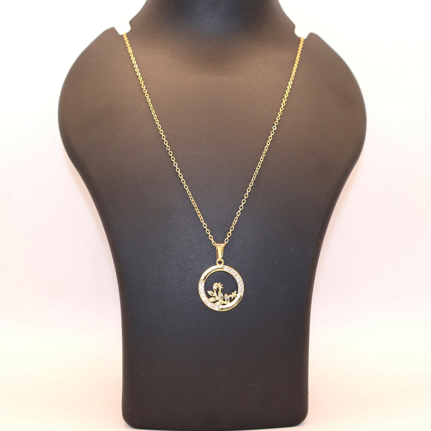 Gold Plated AD Circle Pendant Necklace For women and girls