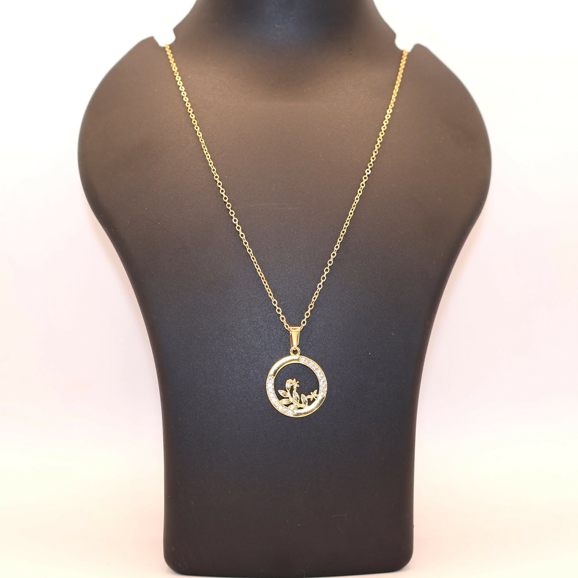 Gold Plated AD Circle Pendant Necklace For women and girls