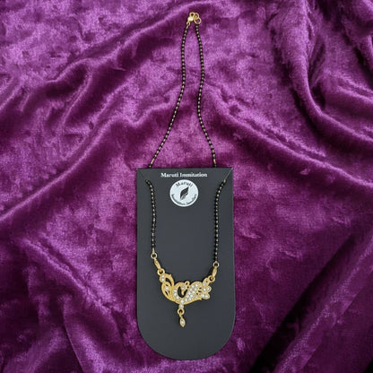 Stylish Gold-Toned Twin Swan Design Mangalsutra with Sparkling Stone Pendant