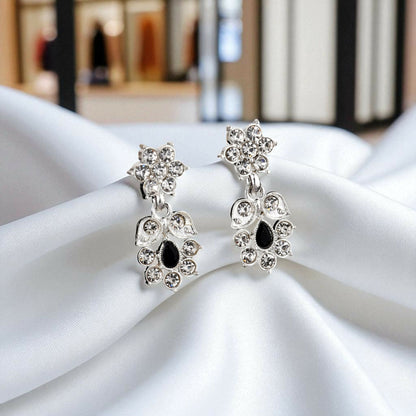 Elegant Silver-Toned American Diamond & Black Stone Set