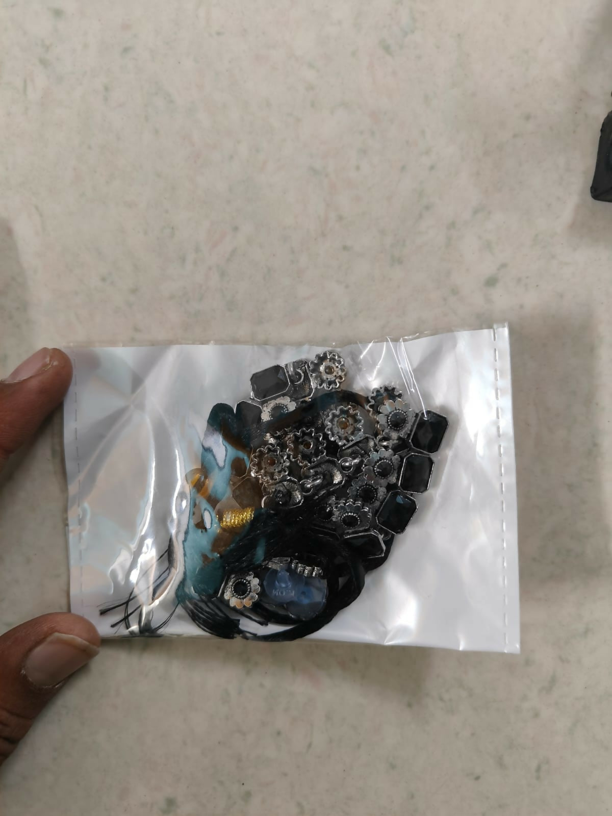 Bold Silver-Toned Choker Set with Black Gemstones