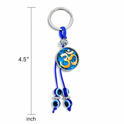 Om Evil Eye Keychain with Blue Beads for Car Keys, Bags & Gifting