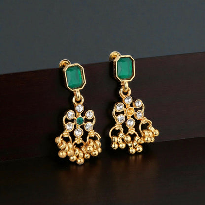 Traditional Gold-Plated Green Enamel Lotus Choker with Pearl Drops