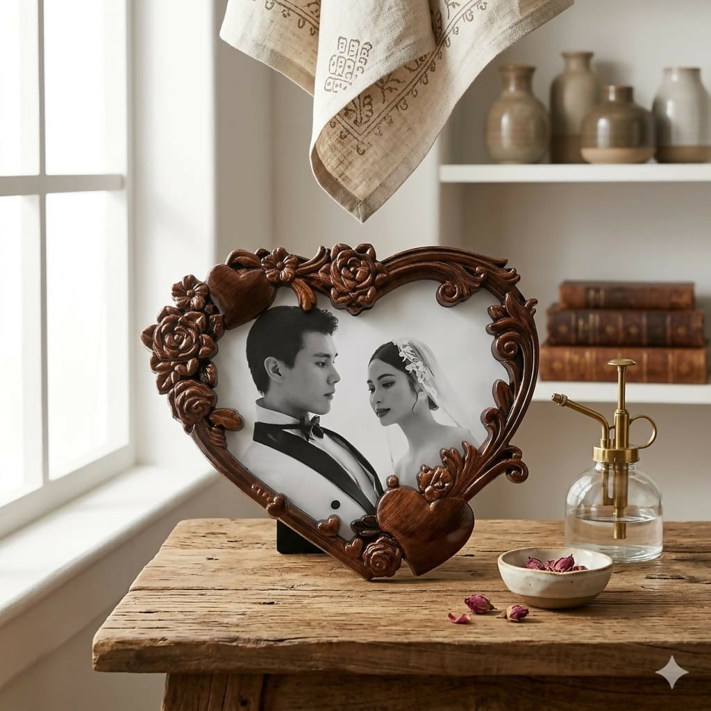フォトフレーム Vintage heart photo flame Vintage Heart-Shaped Photo Frame – Elegant Antique Finish for