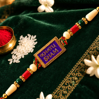 Khatu Shyam Text Pendant Rakhi with Multicolor Beads