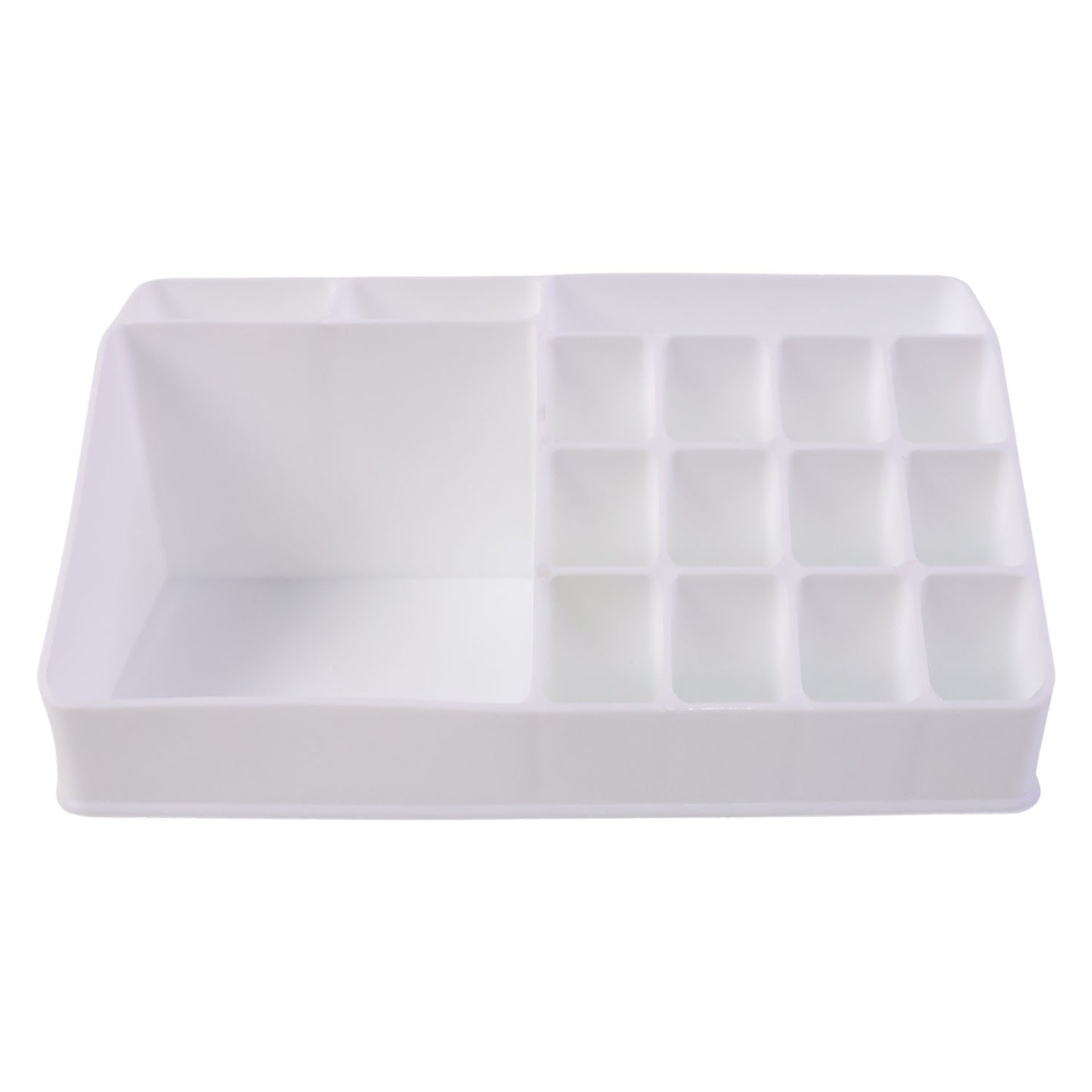 Open drawer of makeup organiser with cosmetics