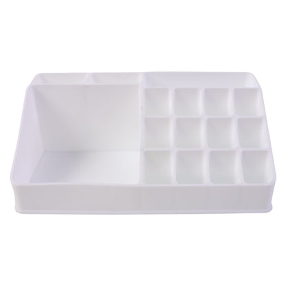 Open drawer of makeup organiser with cosmetics
