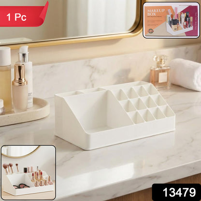 Makeup organiser storage box showing compartments